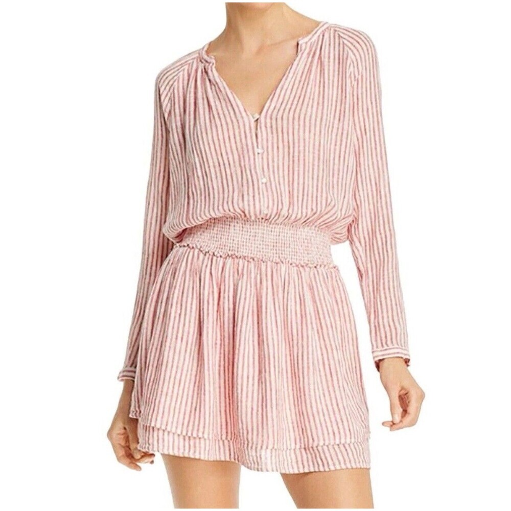 Rails New Mini Dress MEDIUM Women's Jasmine Red Belmont Stripe LINEN Blend